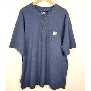 Carhartt Henley T-Shirt Mens 2XL Blue Loose Fit Pocket Casual Utility Workwear